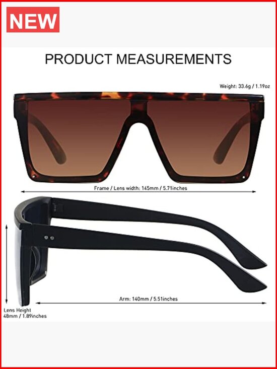 Oversized Flat Top Shield Sunglasses UV Protection For Women Men main image 5